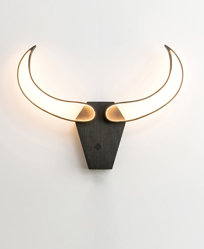 Wooden lamp Bull skull