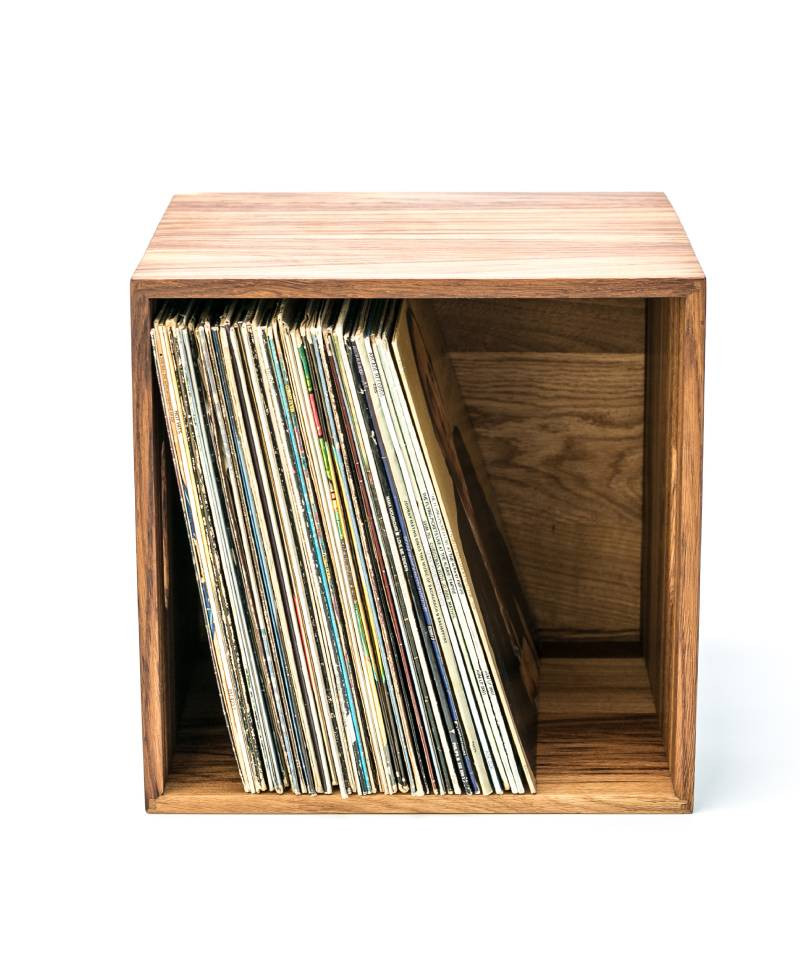 A wooden box for vinyl records A wooden box for vinyl records