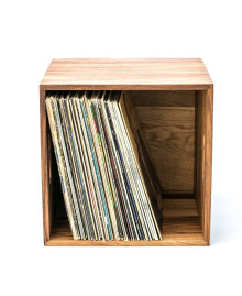 A wooden box for vinyl records