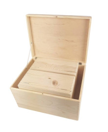 A large wooden storage box