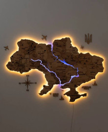 Wooden Ukraine map "Gold" (with backlighting)