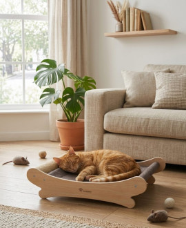 Wooden cat scratching post+bed "Lounger" Wooden cat scratching post+bed "Lounger"