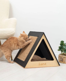 A wooden cat house