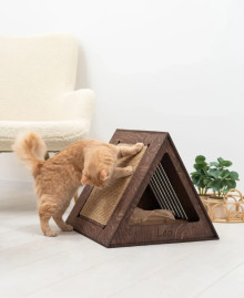A wooden cat house
